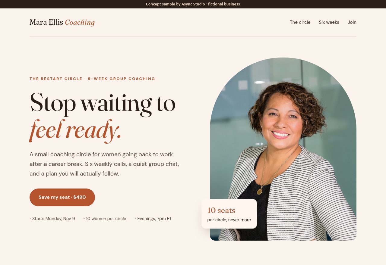 Mara Ellis Coaching concept page